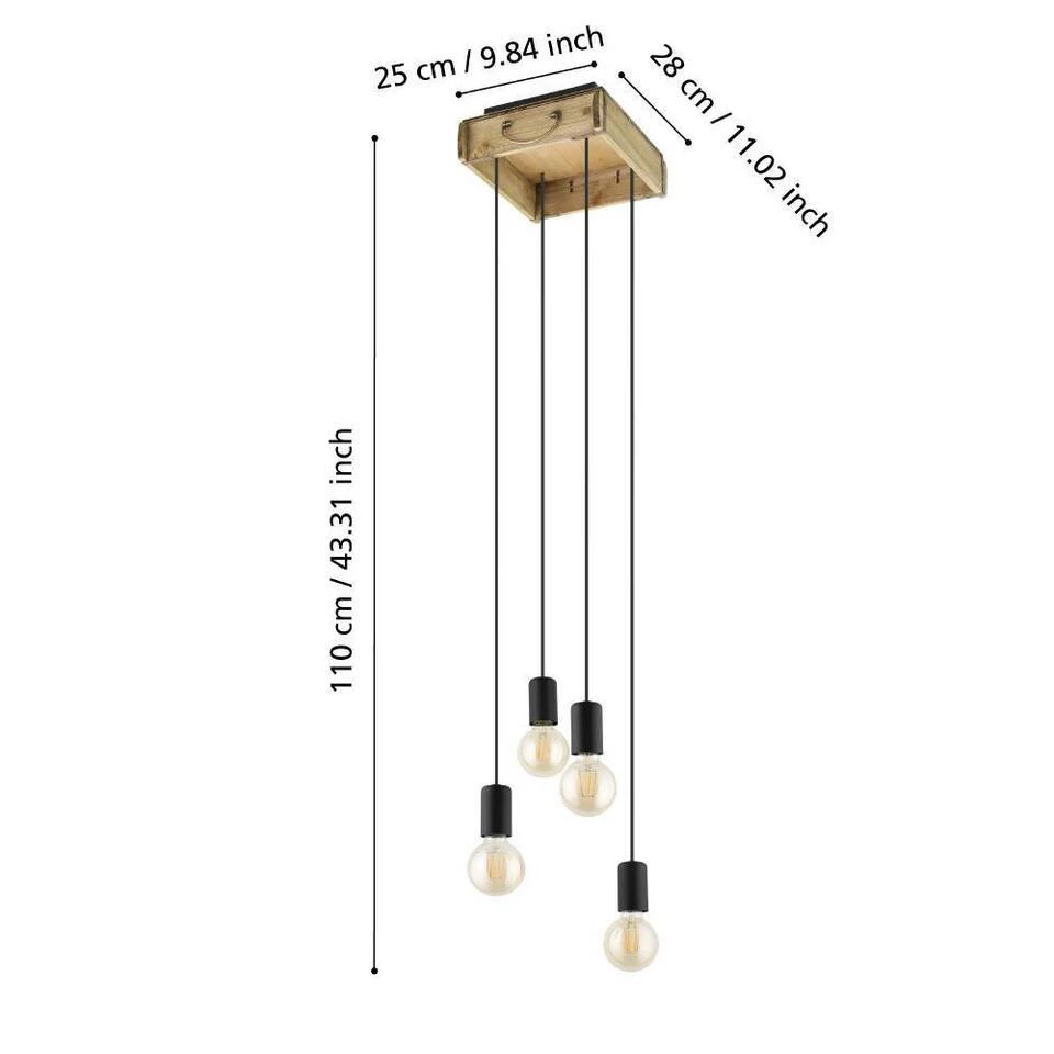 EGLO Wootton Hanglamp - E27 - Ø 24 Cm - Zwart/Bruin 3 EGLO Wootton Hanglamp - E27 - Ø 24 Cm - Zwart/Bruin - Afbeelding 3