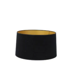 Drum Lampenkap Velours - Zwart/Goud - 45x42x25cm