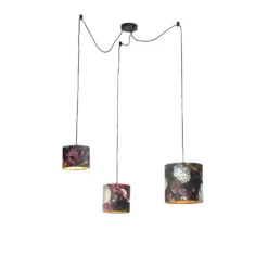 QAZQA Hanglamp Met 3 Velours Kappen Bloemen Met Goud - Cava