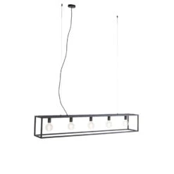 QAZQA Moderne Rechthoekige Hanglamp Zwart 5-lichts - Cage