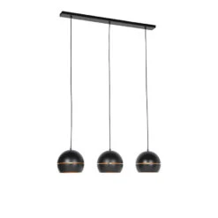 QAZQA Design Hanglamp Zwart Met Gouden Binnenkant 3-lichts - Buell