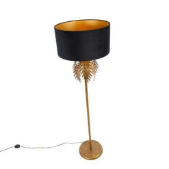 QAZQA Vintage Vloerlamp Goud Met Zwarte Velours Kap 50 Cm - Botanica -Leen Bakker 1000015061 0103