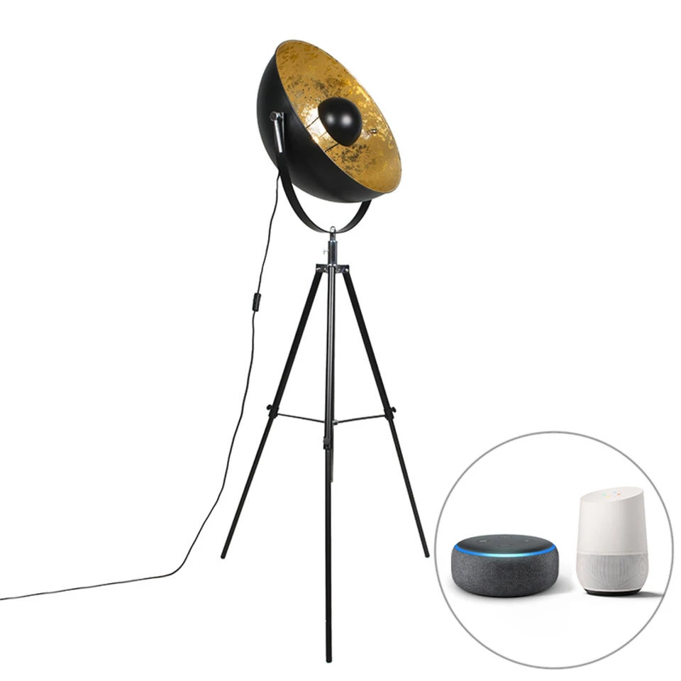 QAZQA Industriële Smart Vloerlamp Zwart Tripod Incl. WiFi A60 - Magna 50 Eglip 1 QAZQA Industriële Smart Vloerlamp Zwart Tripod Incl. WiFi A60 - Magna 50 Eglip