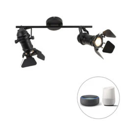QAZQA Smart Spot Zwart Incl. WiFi GU10 2-lichts Met Kleppen - Movie