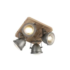 QAZQA Smart Plafondlamp Staal Met Hout Incl. 4 WiFi GU10 - Emado