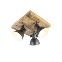 QAZQA Industriële Spot Donkergrijs Met Mango Hout 3-lichts - Mangoes