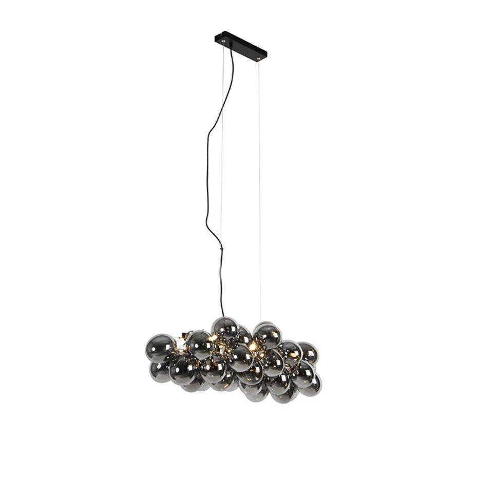 QAZQA Design Hanglamp Zwart Met Smoke Glas 8-lichts - Uvas 1 QAZQA Design Hanglamp Zwart Met Smoke Glas 8-lichts - Uvas