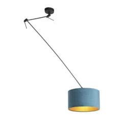 QAZQA Hanglamp Met Velours Kap Blauw Met Goud 35 Cm - Blitz I Zwart