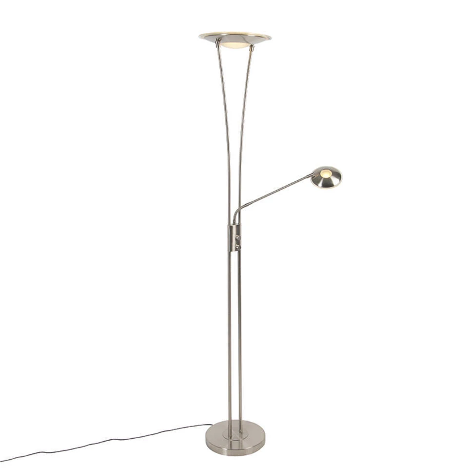 QAZQA Moderne Vloerlamp Staal Incl. LED Met Leesarm - Ibiza 1 QAZQA Moderne Vloerlamp Staal Incl. LED Met Leesarm - Ibiza