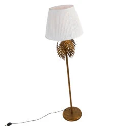 QAZQA Vintage Vloerlamp Goud Met Plisse Kap Wit 45 Cm - Botanica -Leen Bakker 1000031866 0103