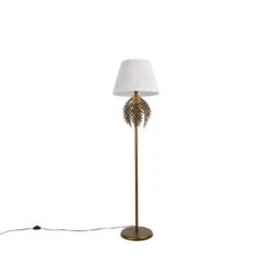 QAZQA Vintage Vloerlamp Goud Met Plisse Kap Wit 45 Cm - Botanica