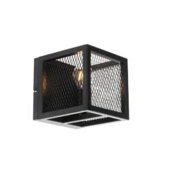 QAZQA Industriële Wandlamp Zwart - Cage Mesh