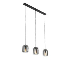 QAZQA Design Hanglamp Zwart Met Smoke Glas 3-lichts - Bliss