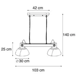 QAZQA Industriële Hanglamp Donkergrijs Met Mango Hout 2-lichts - Mangoes -Leen Bakker 1000039513 0102