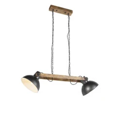 QAZQA Industriële Hanglamp Donkergrijs Met Mango Hout 2-lichts - Mangoes -Leen Bakker 1000039513 0103