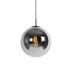 QAZQA Art Deco Hanglamp Zwart Met Smoke Glas 1-lichts - Pallon