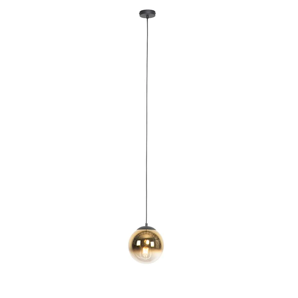 QAZQA Art Deco Hanglamp Zwart Met Goud Glas 20 Cm - Pallon 3 QAZQA Art Deco Hanglamp Zwart Met Goud Glas 20 Cm - Pallon - Afbeelding 3
