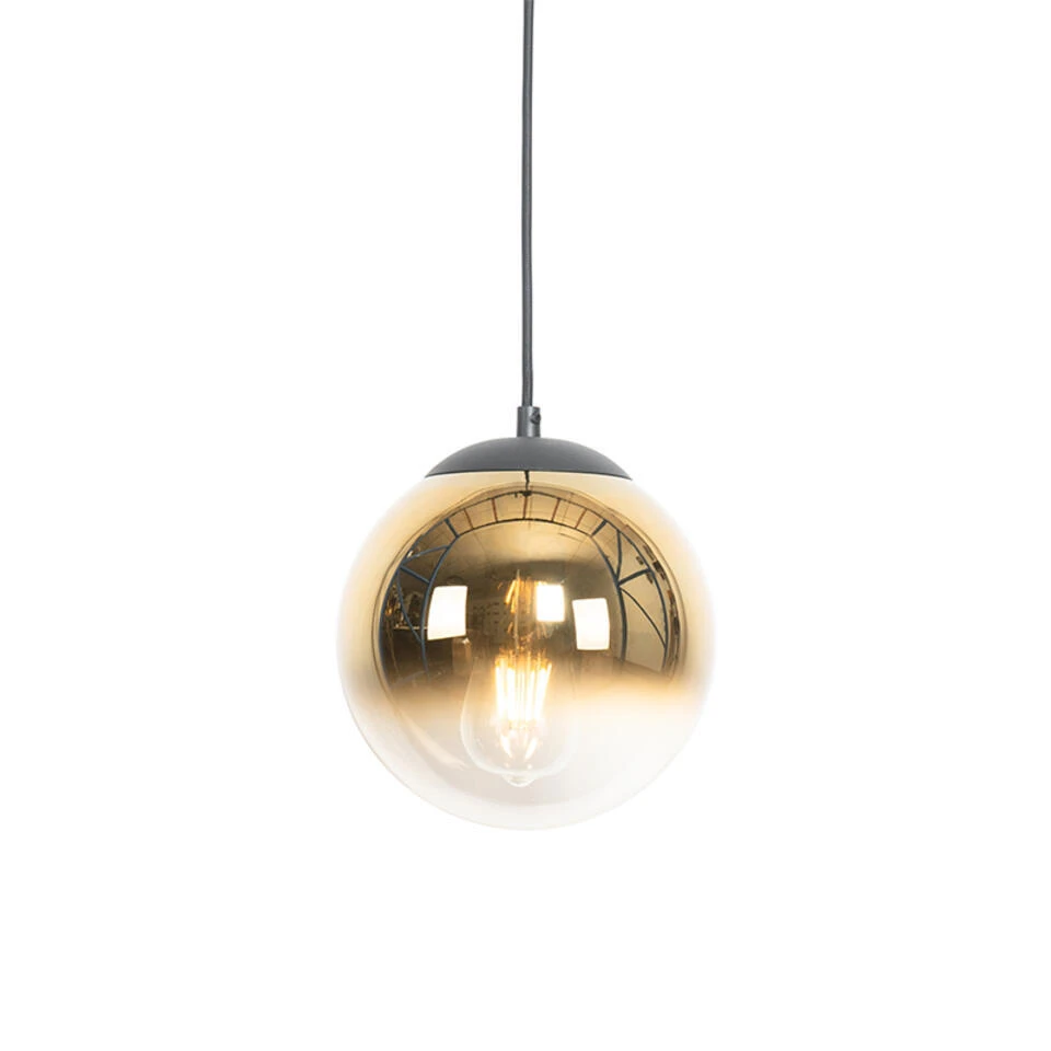 QAZQA Art Deco Hanglamp Zwart Met Goud Glas 20 Cm - Pallon 1 QAZQA Art Deco Hanglamp Zwart Met Goud Glas 20 Cm - Pallon