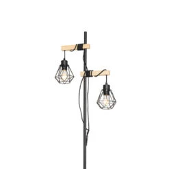 QAZQA Landelijke Vloerlamp Zwart Met Hout 2-lichts - Chon -Leen Bakker 1000039553 0102