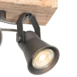 QAZQA Landelijke Spot Zwart Met Hout 4-lichts Verstelbaar - Jelle -Leen Bakker 1000039583 0103