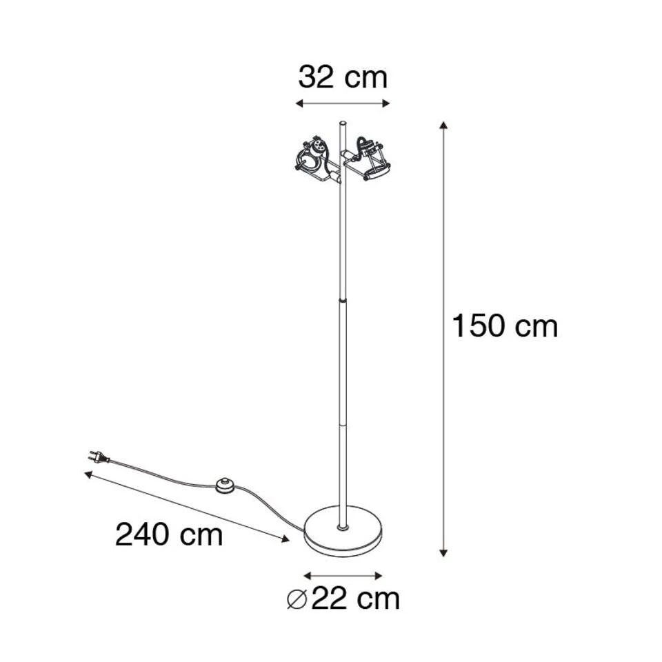 QAZQA Industriële Vloerlamp Antraciet 2-lichts - Suplux 3 QAZQA Industriële Vloerlamp Antraciet 2-lichts - Suplux - Afbeelding 3