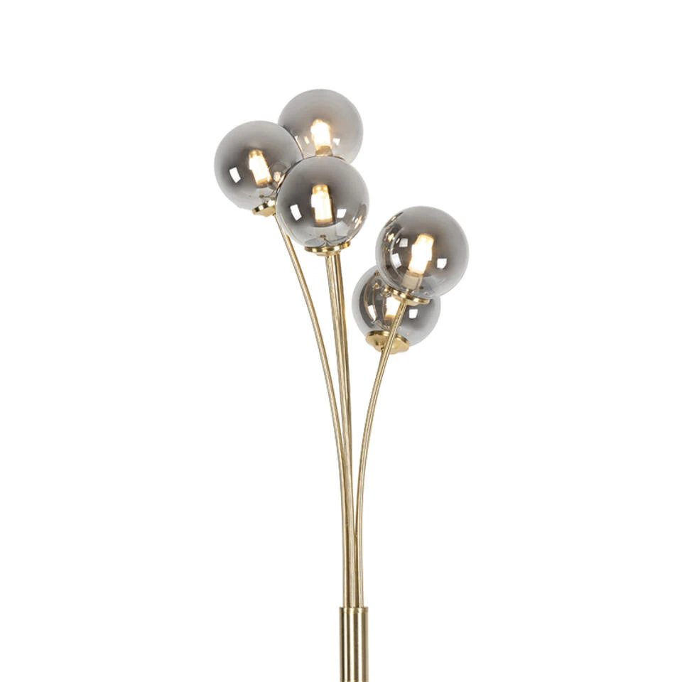 QAZQA Moderne Vloerlamp Goud 5-lichts Met Smoke Glas - Athens 2 QAZQA Moderne Vloerlamp Goud 5-lichts Met Smoke Glas - Athens - Afbeelding 2