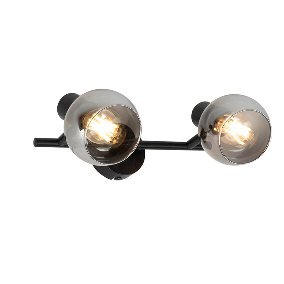 QAZQA Art Deco Plafondlamp Zwart Met Smoke Glas 2-lichts - Vidro 2 QAZQA Art Deco Plafondlamp Zwart Met Smoke Glas 2-lichts - Vidro - Afbeelding 2
