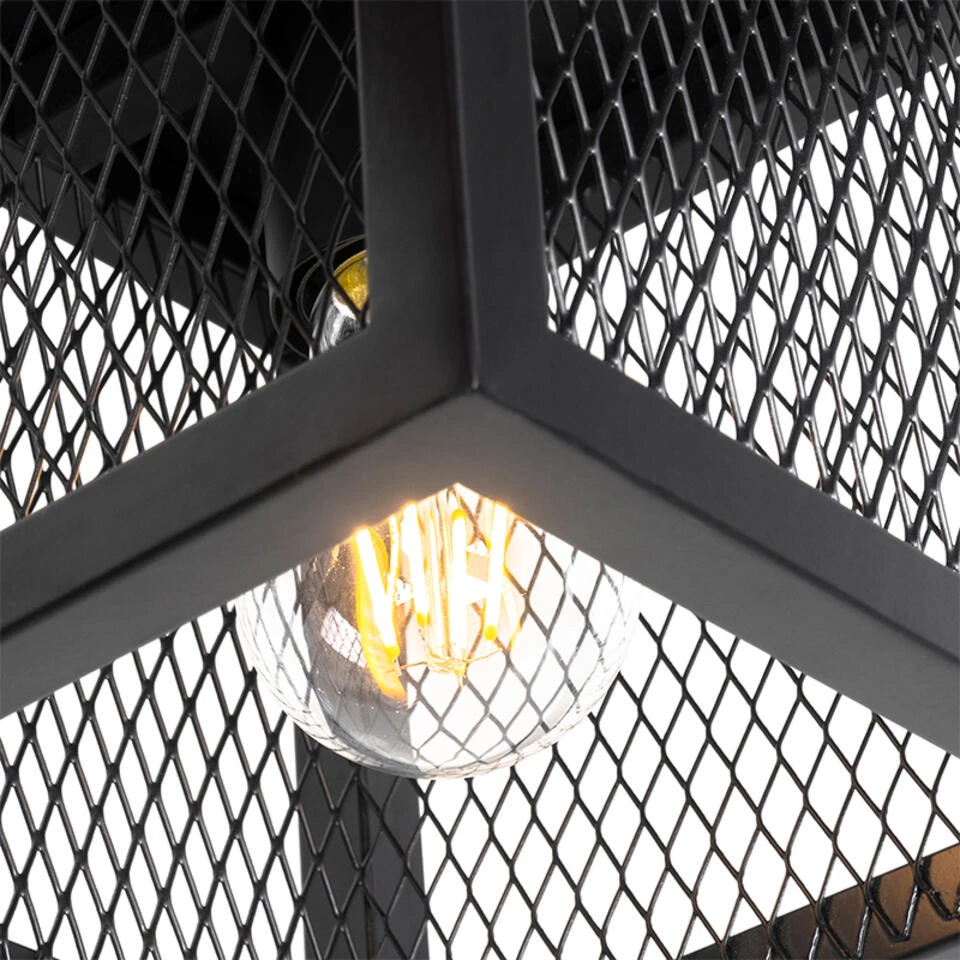 QAZQA Industriële Plafondlamp Zwart - Cage Mesh 4 QAZQA Industriële Plafondlamp Zwart - Cage Mesh - Afbeelding 4