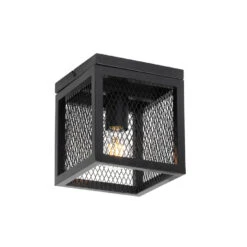 QAZQA Industriële Plafondlamp Zwart - Cage Mesh