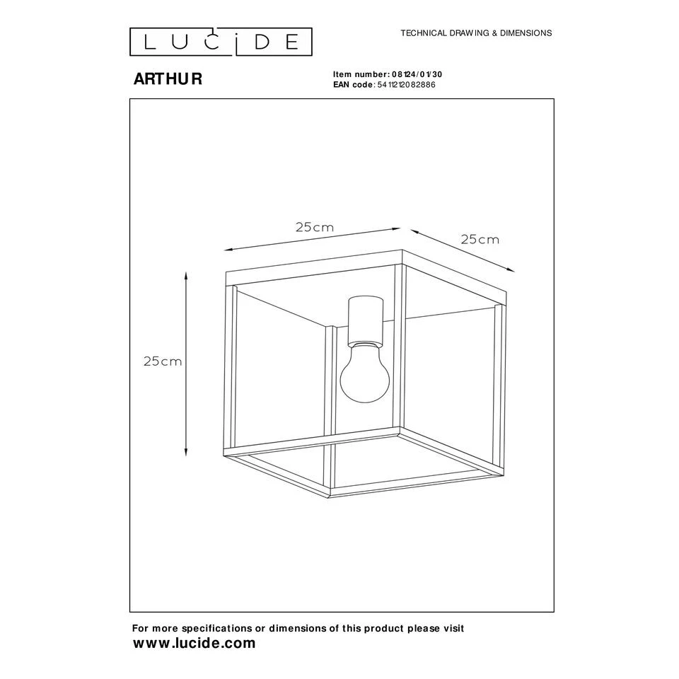 Lucide ARTHUR Plafonnière - Zwart 3 Lucide ARTHUR Plafonnière - Zwart - Afbeelding 3
