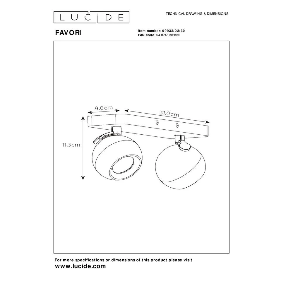 Lucide FAVORI Plafondspot - Zwart 3 Lucide FAVORI Plafondspot - Zwart - Afbeelding 3