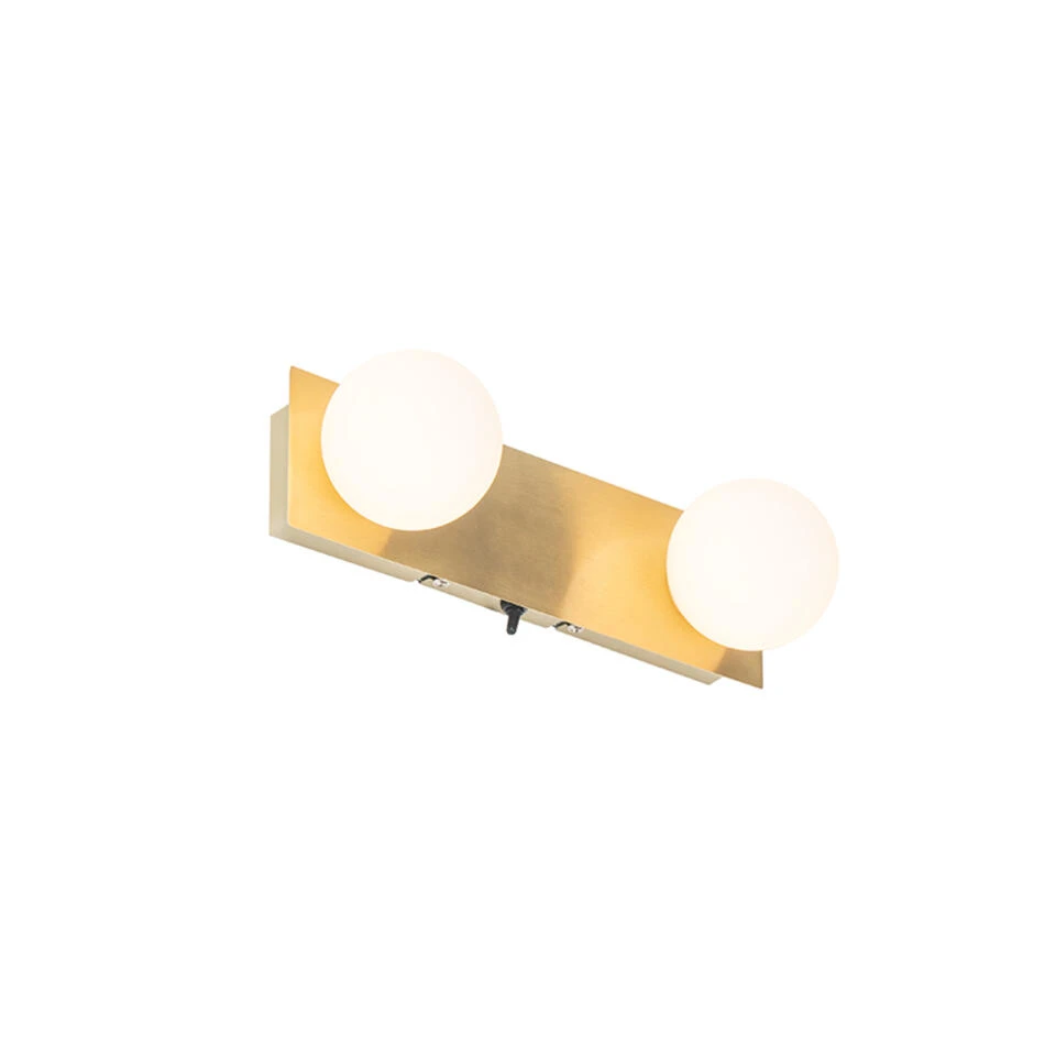 QAZQA Wandlamp Goud 28 Cm IP44 2-lichts Met Schakelaar - Cederic 2 QAZQA Wandlamp Goud 28 Cm IP44 2-lichts Met Schakelaar - Cederic - Afbeelding 2