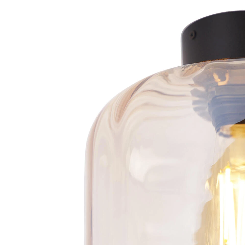QAZQA Design Plafondlamp Zwart Met Amber Glas - Qara 2 QAZQA Design Plafondlamp Zwart Met Amber Glas - Qara - Afbeelding 2