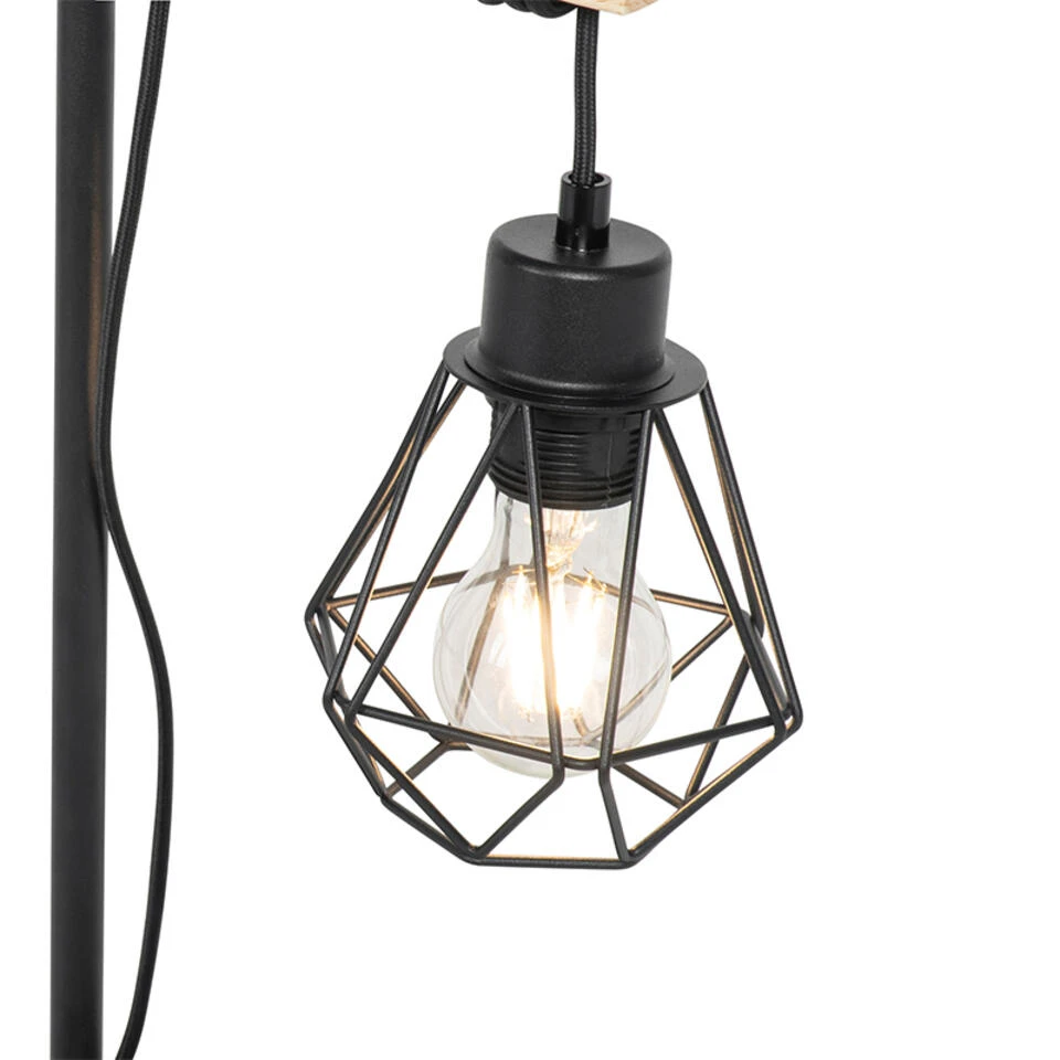 QAZQA Landelijke Tafellamp Zwart Met Hout - Chon 2 QAZQA Landelijke Tafellamp Zwart Met Hout - Chon - Afbeelding 2