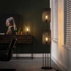 Industriële Vloerlamp Armoor 2-lichts Zwart Bruin 150x28x150 Cm Metaal -Leen Bakker 1000047615 0102