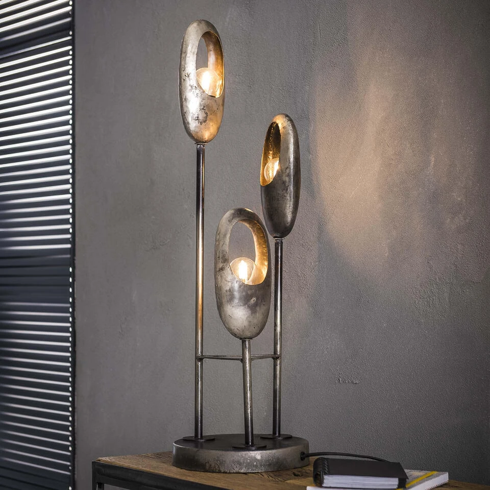 Giga Meubel Tafellamp 3-Lichts - Getrapt - Oud Zilver - Lamp Open Oog 3 Giga Meubel Tafellamp 3-Lichts - Getrapt - Oud Zilver - Lamp Open Oog - Afbeelding 3
