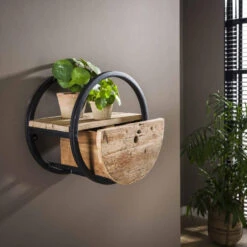 Giga Meubel Wandschap Robuust Hardhout - Met Lade - Ø40cm - Circular -Leen Bakker 1000050398 0102