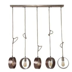 Hoyz - Hanglamp Met 5 Lampen -Jutte Touwen - Grijs - 150cm In Hoogte Verstelbaar
