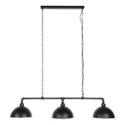 Hoyz - Hanglamp Industrial Tube - 3 Lampen - Halfronde Kap - Grijs/Zwart