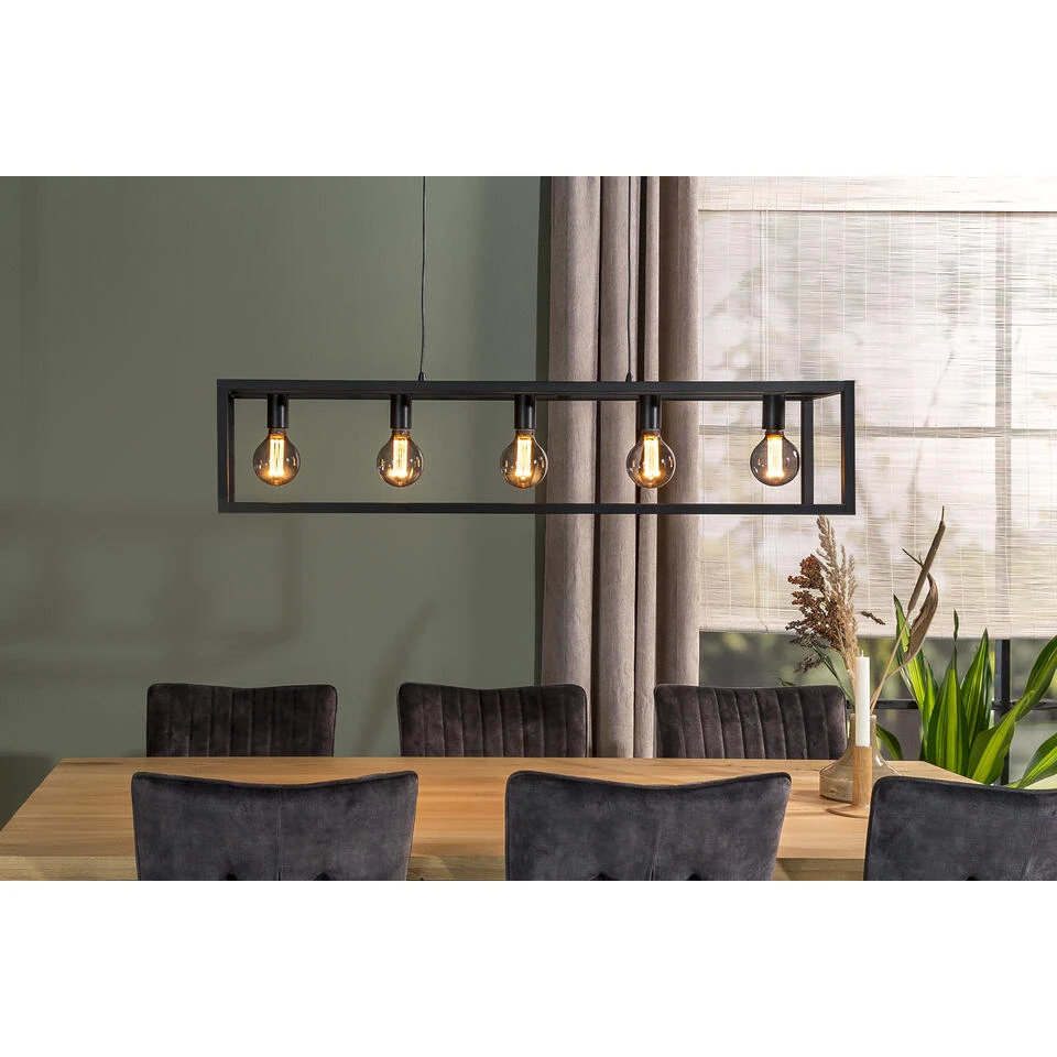 Giga Meubel Hanglamp 5-Lichts - Zwart - Rechthoekig Frame - Lamp Mikey 2 Giga Meubel Hanglamp 5-Lichts - Zwart - Rechthoekig Frame - Lamp Mikey - Afbeelding 2
