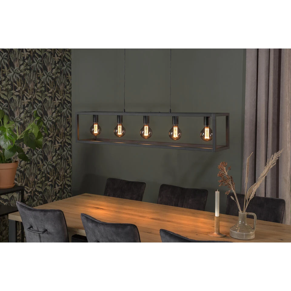 Giga Meubel Hanglamp 5-Lichts - Zwart - Rechthoekig Frame - Lamp Mikey 3 Giga Meubel Hanglamp 5-Lichts - Zwart - Rechthoekig Frame - Lamp Mikey - Afbeelding 3
