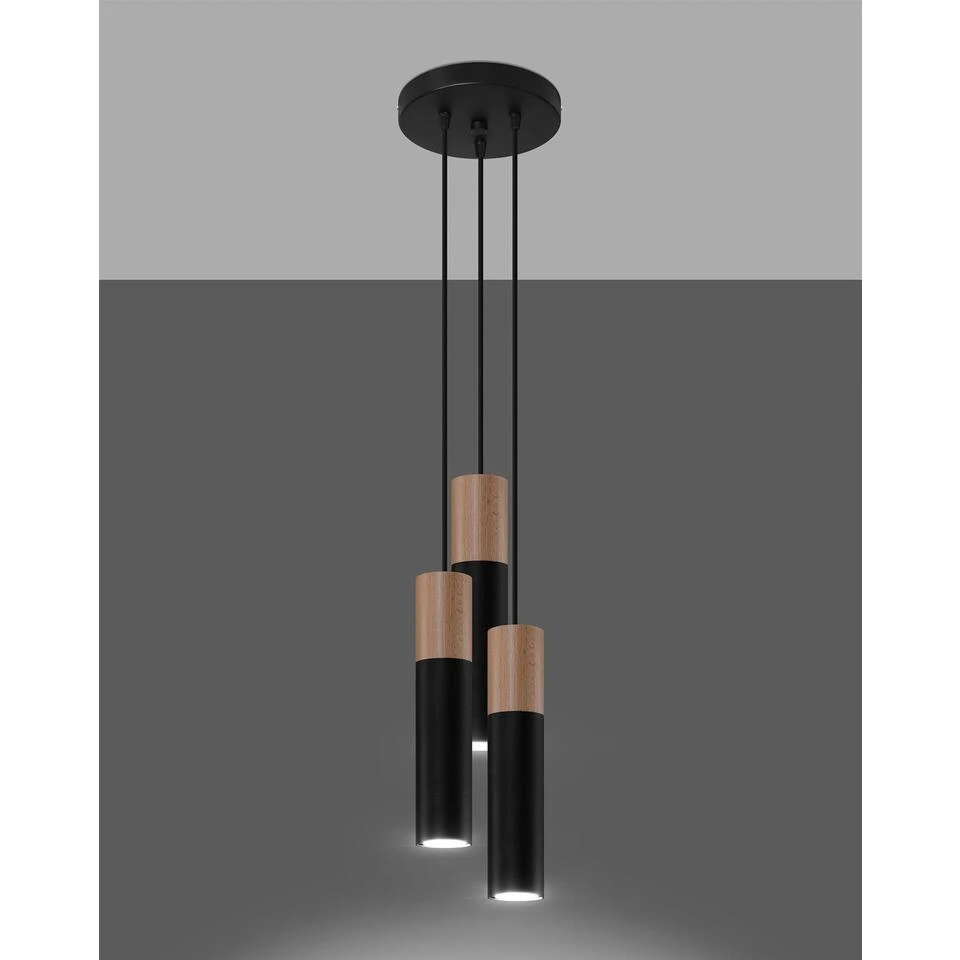 Sollux Hanglamp Pablo - 3 Lichts - 20 X100 Cm - Zwart - Hout 3 Sollux Hanglamp Pablo - 3 Lichts - 20 X100 Cm - Zwart - Hout - Afbeelding 3