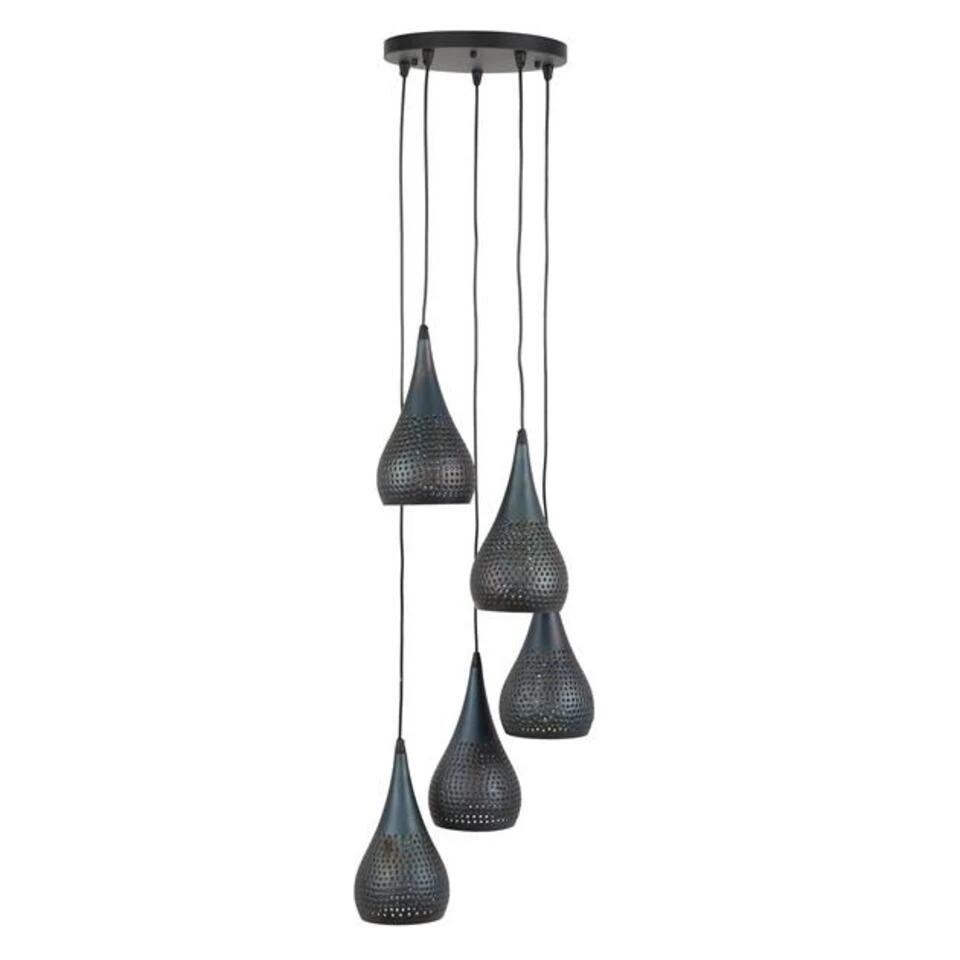 Hanglamp Industrieel Getrapt Aya 5-lichts Zwart Bruin 35x35x150 Cm Metaal 1 Hanglamp Industrieel Getrapt Aya 5-lichts Zwart Bruin 35x35x150 Cm Metaal