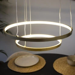 Ring Hanglamp Elaine Metaal Goud 2 Cirkels - 50x50x150 Cm - Metaal - Goudkleurig -Leen Bakker 1000056588 0102