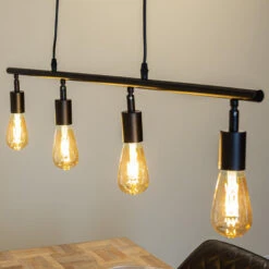 Industriële Hanglamp Glenn 4-lichts Zwart Metaal - 6x102x12 Cm - Metaal - Zwart -Leen Bakker 1000056589 0102