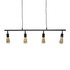 Industriële Hanglamp Glenn 4-lichts Zwart Metaal - 6x102x12 Cm - Metaal - Zwart