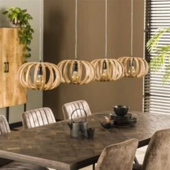 Hoyz - Hanglamp 4L Stripes / Massief Mango Naturel -Leen Bakker 1000057795 0102