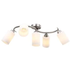 VidaXL Plafondlamp Met Keramieken Cilindervormige Kappen 5xE14 Wit -Leen Bakker 1000059237 0103