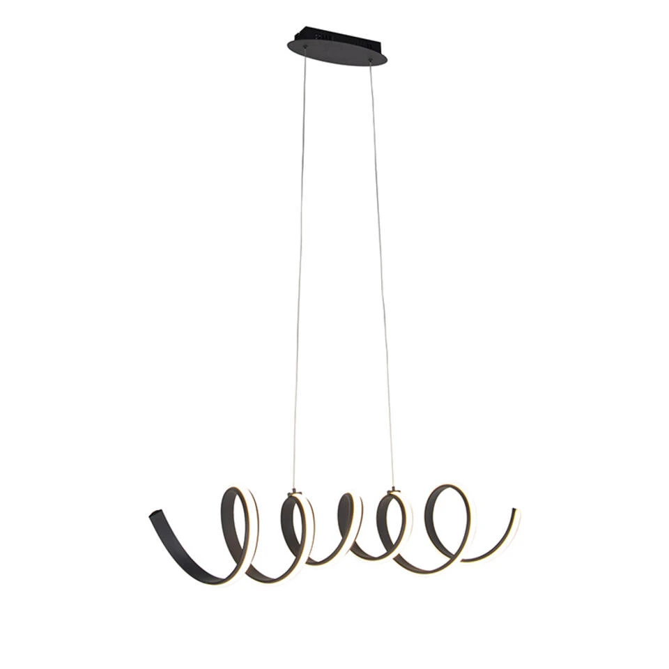 QAZQA Design Hanglamp Zwart Dimbaar Incl. LED Groot - Twisted 2 QAZQA Design Hanglamp Zwart Dimbaar Incl. LED Groot - Twisted - Afbeelding 2