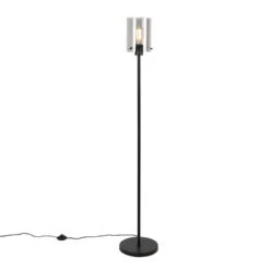 QAZQA Design Vloerlamp Zwart Met Smoke Glas - Dome